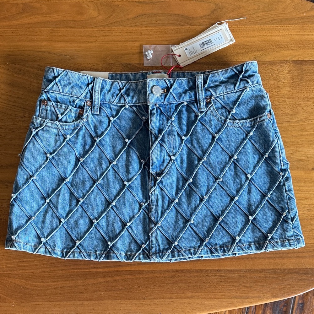 Alice + Olivia Denim Quilted Mini Skirt